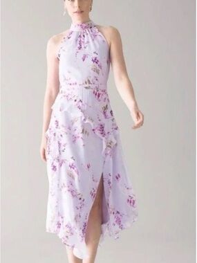 White House Black Market Floral Halter Midi Dress S–M Romantic Elegant